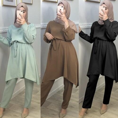 Eid Two-piece Muslim Sets Abaya Turkish Tops Pants Vetment Femme Hijab Dress Abayas For Women Musulman Ensembles Islam Clothing
