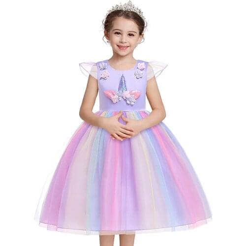 2021 Baby Girls Summer Clothes Children Princess Dress Flying Sleeve Girls Dresses Unicorn Kids Vestidos Halloween Costumes