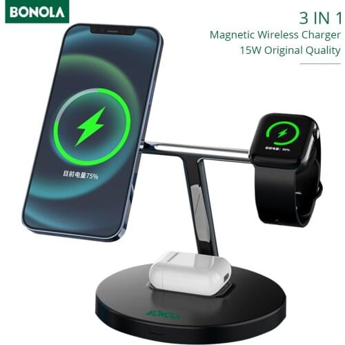 Bonola Magnetic 3 in 1 Wireless Charger 15Wfor iPhone 12 Pro/11 8 XR Magnet Wireless Charger for Apple SmartWatch/Airpod Pro