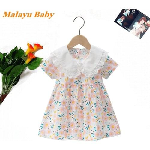 Malayu Baby Toddler Girls Dresses 2021 Summer New Sweet Girls Floral Doll Collar Princess Dress 2-5 Years Child Clothing
