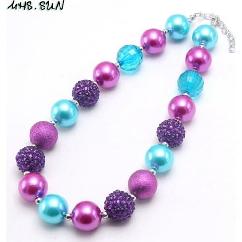 MHS.SUN 1PC chunky baby girls bubblegum beads necklace diy round rhinestone fashion pearl necklace for children birthday gift