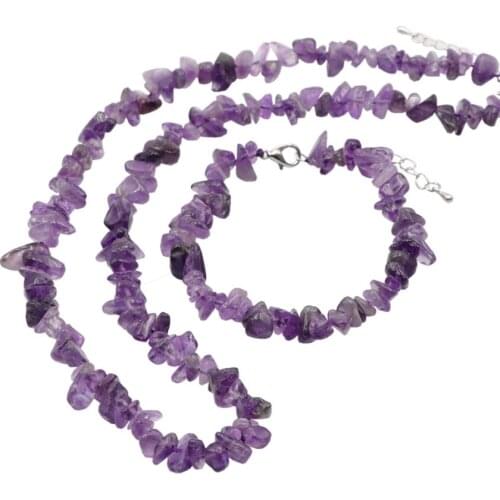 Cute/Romantic Natural Stone Gravel Irregular Amethysts Purple Crystals Stone Chips Beads Set Necklace Bracelet Jewelry Y1086
