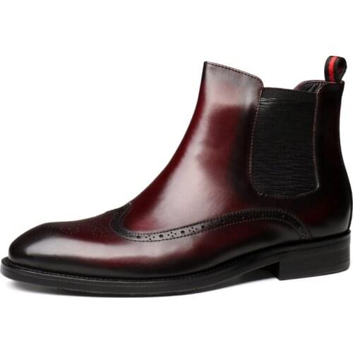 Fashion Black / Wine Red Chelsea Boots Mens Dress Boots Genuine Leather Boots Male Ankle Boots