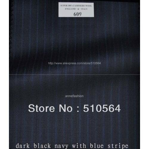 Free shipping 150s 100% wool Custom made suit Men dark black navy with blue stripe Suit Three pieces Suit(jacket + pant + vest )