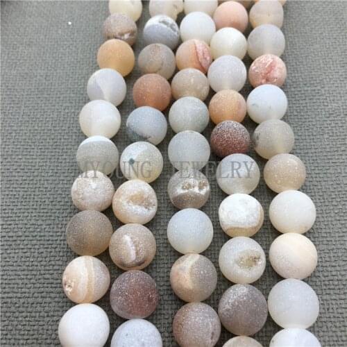 MY0089 15.5"Strand Light Orange Titanium Druzy Geode Beads,Matte Round Agates Loose Natural Stone Beads 5 Strands/lot