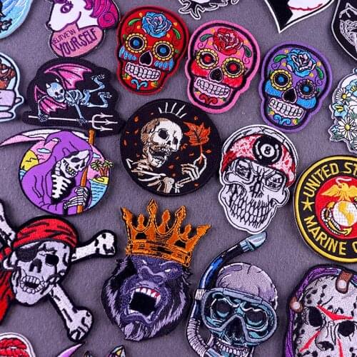 Skull Patch Iron On Patches On Clothes Punk Rock Stripe Embroidered Patch For Clothing Custom Badge Patches DIY Sticker Applique