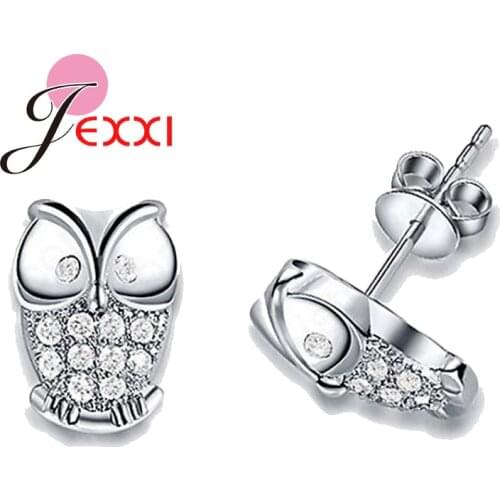 New Fashion Night Owl Jewelry Genuine 925 Sterling Silver With Shiny Cubic Zirconia Gem Stone Animal Woman Stud Earrings