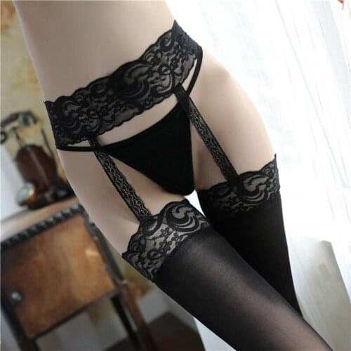 New Sexy long stockings Garter Belt women lingerie nightclubs Stockings Black Attractive Transparent Lace Pantyhose thigh high