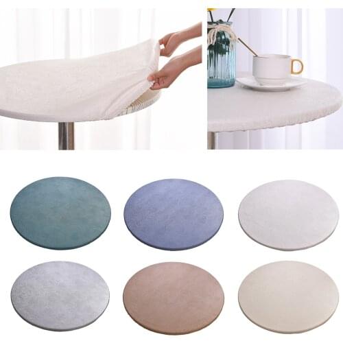 Solid Color Table Cover Water-proof Oil-proof Stain-proof Tight Stretch Elastic Edged Tablecloth Non-slip Easily Wipe Off