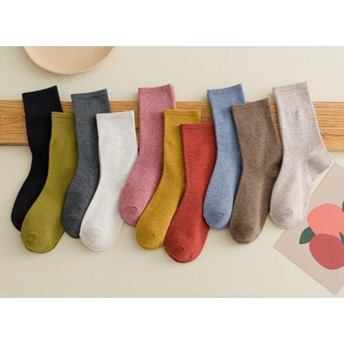Solid color socks Middle tube Knitted Japanese Korea Loose Long Socks Women Pile Ins Soft Fashion girls Spring and Autumn