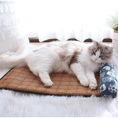 Dog Mat Cooling Summer Pad Mat for Dogs Cat Blanket Mattress Pet Dog Bed Cats Washable Rattan Mat Pet Ice Silk Cool Feeling Bed