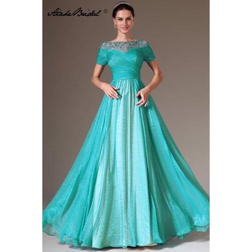 Real Photos Mother of the Bride Dresses Women Vestidos Elegant Long Floor-Length Turquoise Chiffon Evening Dresses
