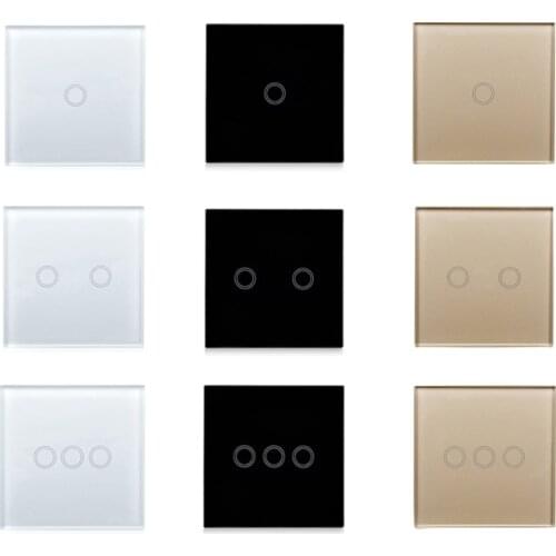 Minitiger EU/UK Standard Luxury Wall Touch Sensor Switch Light Crystal Glass Touch Switch Power 1/2/3 Gang 1 Way AC 220V