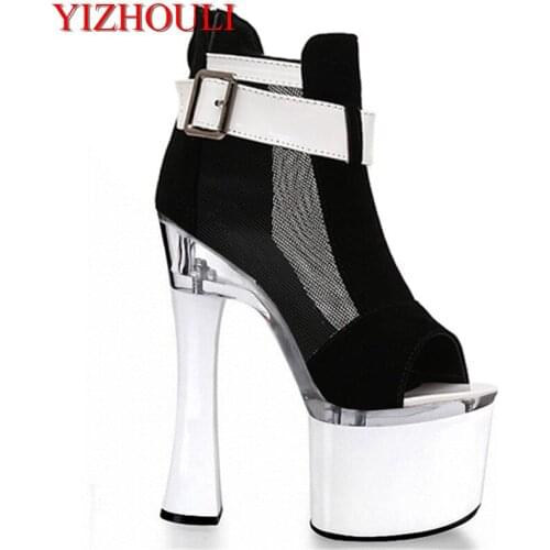18 m super high heels with unique buckles decorated package with floor empty sandals White fashion sexy black shoes