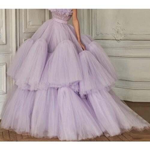 Lilac Lavender Skirt Party Tulle Saias High Quality Skirts Women jupe femme Custom Made Tiered Skirt For Wedding Tiered