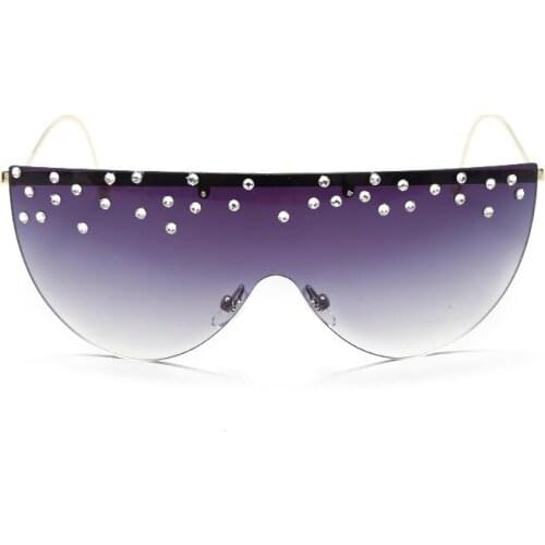 Ms super-sized eye protector frameless sunglasses costly diamond unique curved legs retro sunglasses