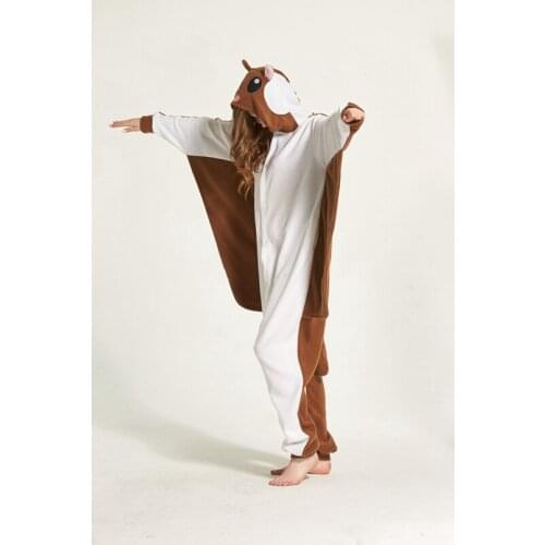 Brown Flying rat Animal Pajama Onesie Hoodie For Adult Women Men Pyjama Pijama Halloween Holiday Sleepwear Fleece Full Length