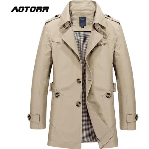 Spring Long Cotton Trench Jacket Men Windbreaker Casual Fashion Outwear Men’s Business Jackets Autumn Overcoat Solid Color Coats