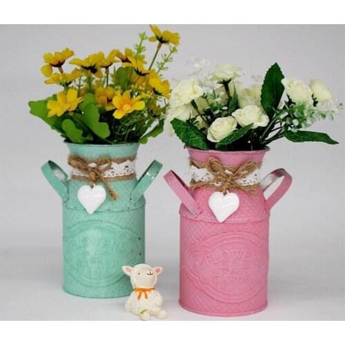 Vintage Shabby Flower Vase Tin Pitcher Jug Metal Wedding Home Decor Iron Flower Pot Pastoral Style Ornaments Iron Crafts