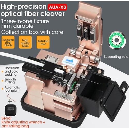 High Precision AUA-X3 Fiber Cleaver FTTH Cable Fiber Optic Cutting Knife Tools Cutter Three-in-one Clamp Slot 24 Surface Blade