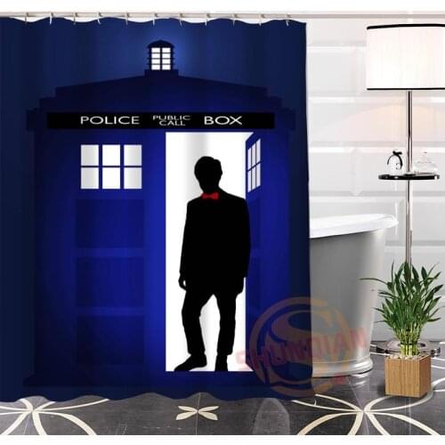 Custom Funny Doctor Who Police Box Polyester Fabric Printing High Quality Shower Curtain Bathroom Waterproof Products With Hook