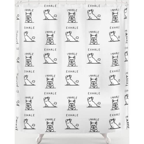 Inhale Exhale French Bulldog Shower Curtain Waterproof Polyester Fabric 72 x 78 inches Set with Hook Nordic Shower Curtains