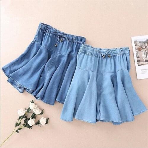 2020 Women Summer Mini Shorts Skirts Solid Casual Loose Blue Denim Wide Leg Shorts Skirts Plus Size Shorts M-7XL
