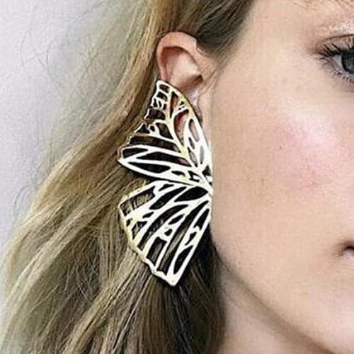 Women Earrings Solid Color Dainty Pendant Exaggerated Butterfly Metal Hollow Earrings for Party