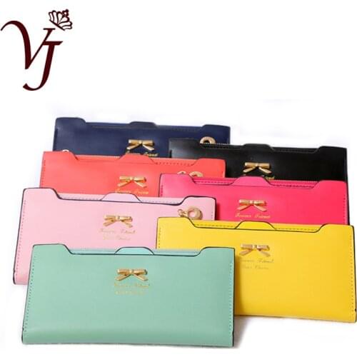 Womens Wallet Fashion multi Credit Cards Holder leather long Coin Purse female bow Cash Lady Slim Clutches Photo holder cartera