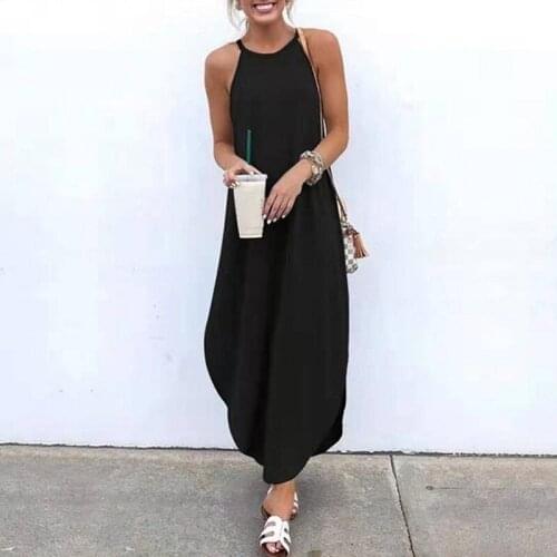 Women Summer Sleeveless Long Dress Fashion O Neck Solid Color Ladies Swallowtail Dress Female Clothing