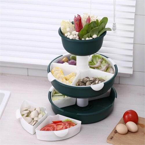 2/3 Layer Food Drain Basket Snacks Fruit Vegetable Storage Basket 360-degree Free Rotation Hot Pot Fruit And Vegetable Plate Box