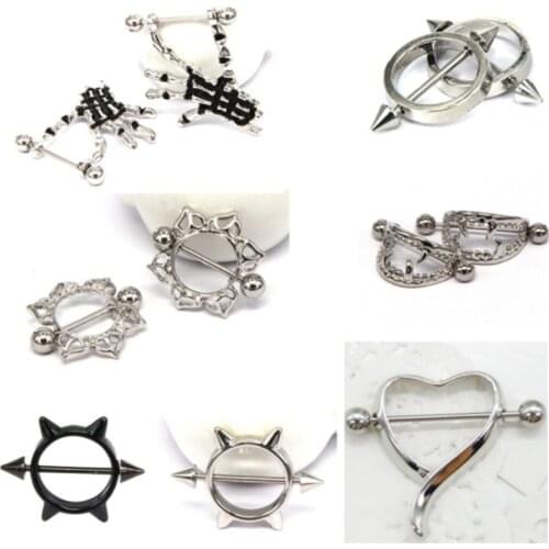2Pcs/Lot Stainless Steel Skeleton Heart Nipple Ring Flowers Shield Cover Clamps Women Fashion Nipple Ring Piercing Body Jewelry