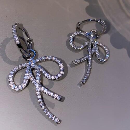 2021 Trend Bowknot Drop Earrings Elegant Charm S925 Silvery Jewelry Inlay AAA Zircon Womens Wedding Party Fine Accessories Gift