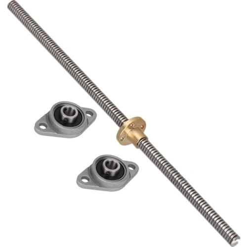 250mm Length 8mm Dia Silver Vertical 2mm Lead Screw Rod & Pillow Block Mounted Bearing for 3D Printer Set of 3