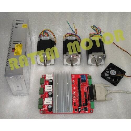 3 Axis CNC stepper kit 3Pcs Nema23 stepper motor 81mm/308oz-in/3A & 3 axis TB6560 CNC Driver board & 350W 24V power supply