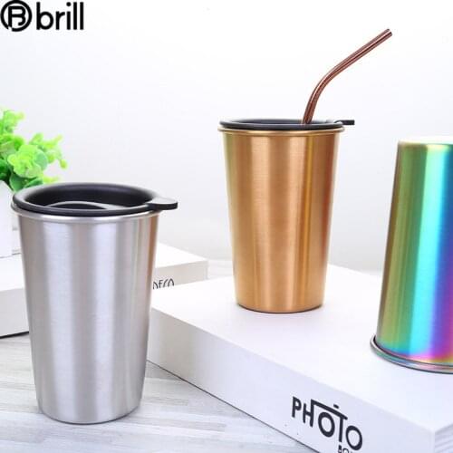 304 Stainless Steel Mug Solid Color Straw Vacuum Cup Straight Milk Tea Mug Coffee Cup with Lid Canecas Cafe Criativas Mugs Gift