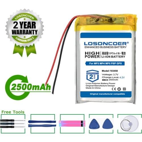 LOSONCOER Battery 103450 2500mAh Battery For Bluetooth speaker GPS navigator MP5 GPS Smart watch wireless mouse
