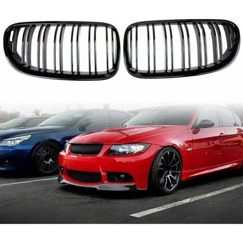 1 Pair Car Grille Dual Slat Fade Proof ABS Gloss Black Vehicle Grille 51137254967 51137254970 51137254968 for BMW 3 Series E92 E