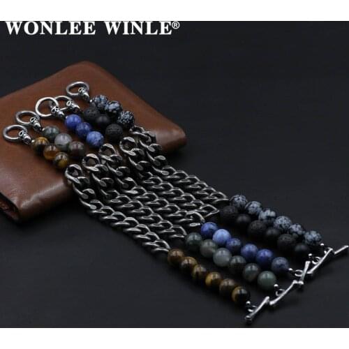 Stainless Steel Skull OT Clasp Retro Chain Bracelet 10MM Natural Stone Tiger Eye Beaded Bracelet For Men Women Jewelry Gifts