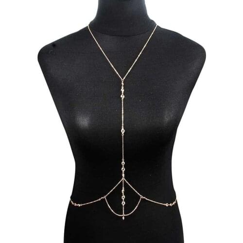 Simple style chain sexy crystal body chain, bikini waist chain chest chain body necklace, womens beach party jewelry