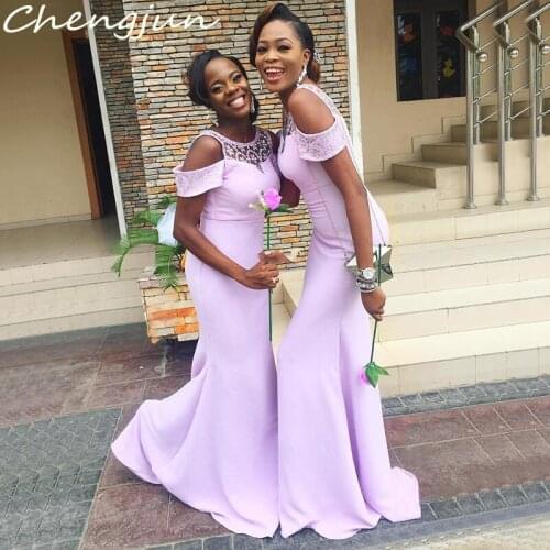 Chengjun Custom Made Beading African Women Fishtail Long Lavender Bridesmaid Dresses