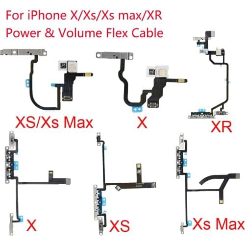 Power & Volume Flex Cable For iPhone X XS XS max XR On Off Switch Control with Metal Bracket Replacement Parts