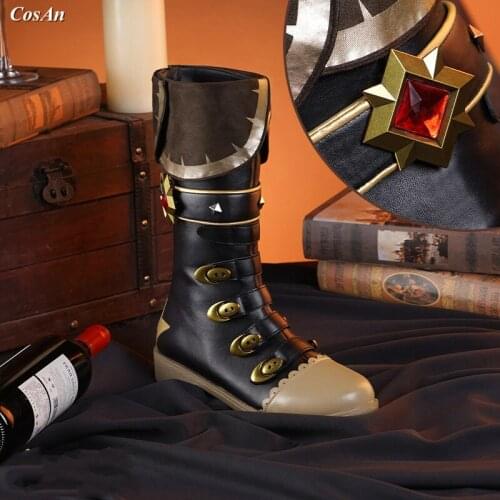 Hot Game Genshin Impact Diluc Cosplay The High Quality Universal Brown High-Top Battle Boots Unisex Role Play Used 36-43 Size