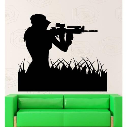 Art Air Force Woman Sniper Soldier Wall Sticker Art Design Home Livingroom Creative Wall Mural Girl Sniper Silhouette Decal W947