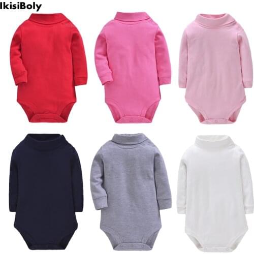 Newborn Baby Girls Long-Sleeve Cotton High-Necked Bodysuit 9-24M Winter Autumn Solid Onesie Color Jumpsuit Onesies Girl Playsuit