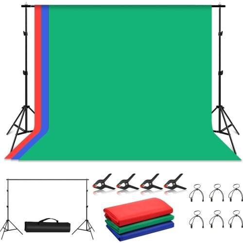 PULUZ 2x2m /2x3m Photo Studio Background Support Stand Backdrop Crossbar Bracket Kit with Red / Blue / Green Screen Backdrop Set