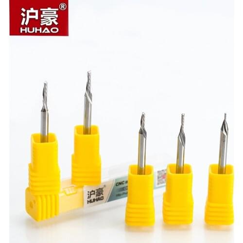 HUHAO 1pc 3.175mm Left Spiral milling cutter down cut one Flute router bit CNC end mill carbide milling cutter Accessories T