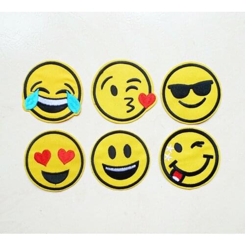 Cute Cartoon Smile Cry Face Embroidery Iron On Patches For DIY Clothing Custom Sticker Kids Dresses Accessory Fabric Applique