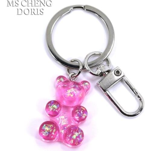 Handmade Candy Color Cute Judy Cartoon Bear Charm Keychains For Women Girl Daily Jewelry Party Gifts