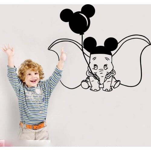 Cartoon Dumbo Balloon Wall Sticker Baby Nursery Kids Room Elephant Fly Animal Wall Decal Bedroom Vinyl Decor